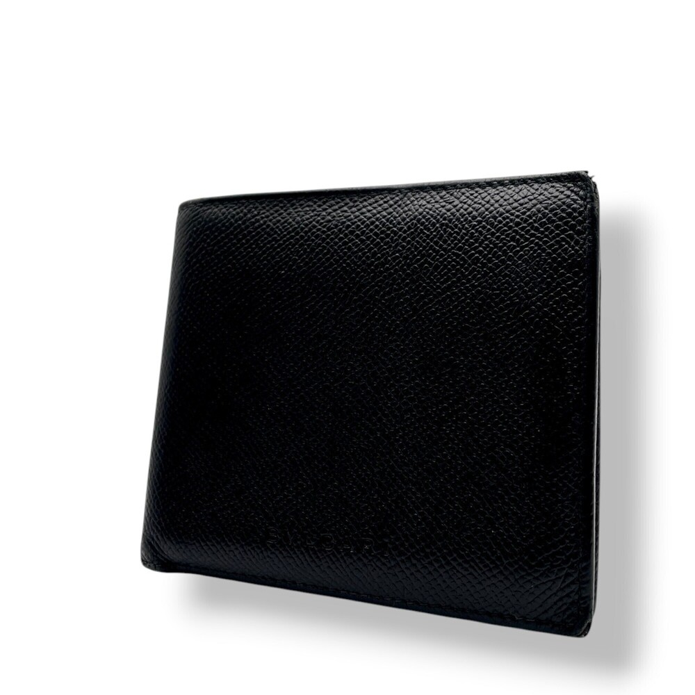 BVLGARI Bifold Wallet, Black Embossed Leather, Compact Men's M5